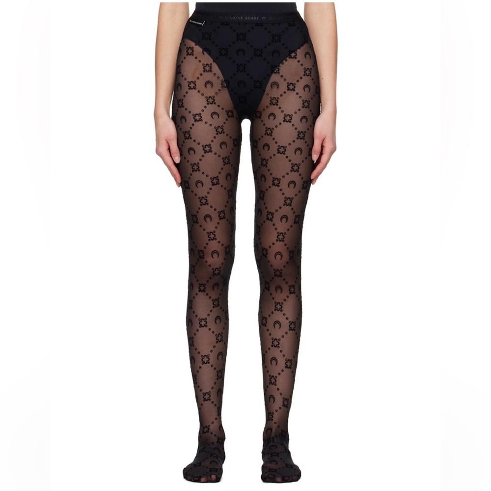 Marine Serre Black Moon Pattern Tights - Picture 2 of 6